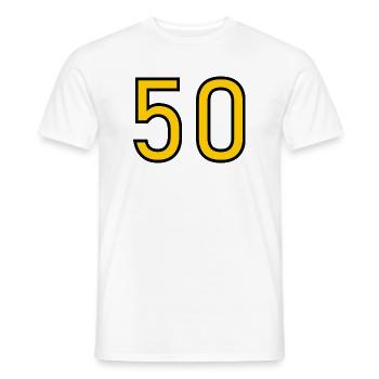 50. 50 ANS. 50e ANNIVERSAIRE. ANNIVERSAIRE 50 ANS. - T-shirt homme - blanc - Devant - AI Model Male 178 dark (178cm)