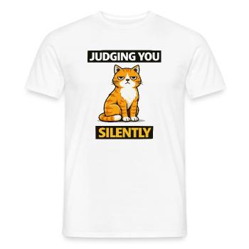 Sarcastic Cat “Judging You Silently” - Men's T-Shirt - white - Front - AI Model Male 178 dark (178cm)