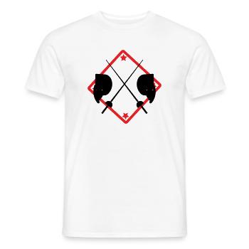 Fechtlogo-Masken und rote Kreuzklingen - Männer T-Shirt - Weiß - Vorne - AI Model Male 178 dark (178cm)