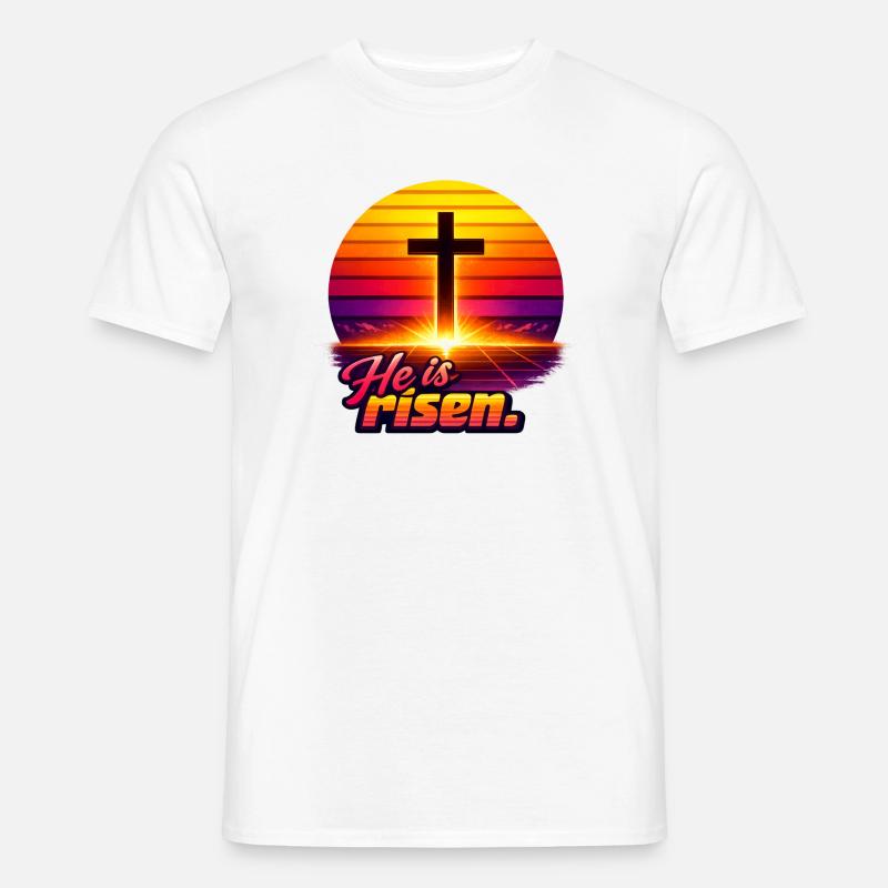 He is risen Sunset retro - Männer T-Shirt - Weiß