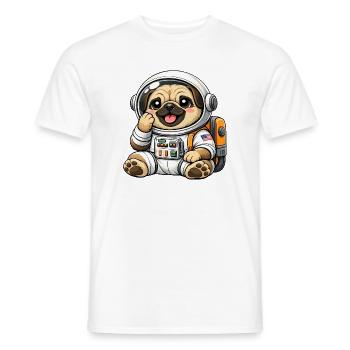 Cute Pug Astronaut Space Explorer Cartoon - Men's T-Shirt - white - Front - AI Model Male 178 dark (178cm)