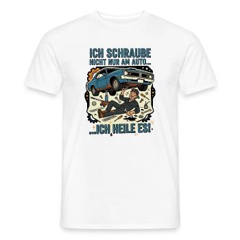 Autoschrauber Mechaniker Humor Spruch - Männer T-Shirt - Weiß - Vorne - AI Model Male 178 dark (178cm)