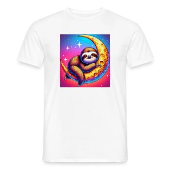 Sloth sleeps hugging the moon - Men's T-Shirt - white - Front - AI Model Male 178 dark (178cm)