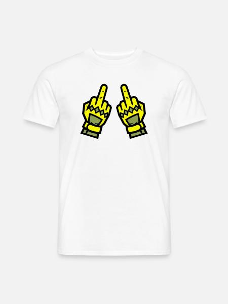 Zwei Mittelfinger Handschuhe Gelb Symbol - Männer T-Shirt - Weiß