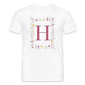 Florale Initialen "H", Buchstaben Monogramm - Männer T-Shirt - Weiß - Vorne - AI Model Male 178 dark (178cm)