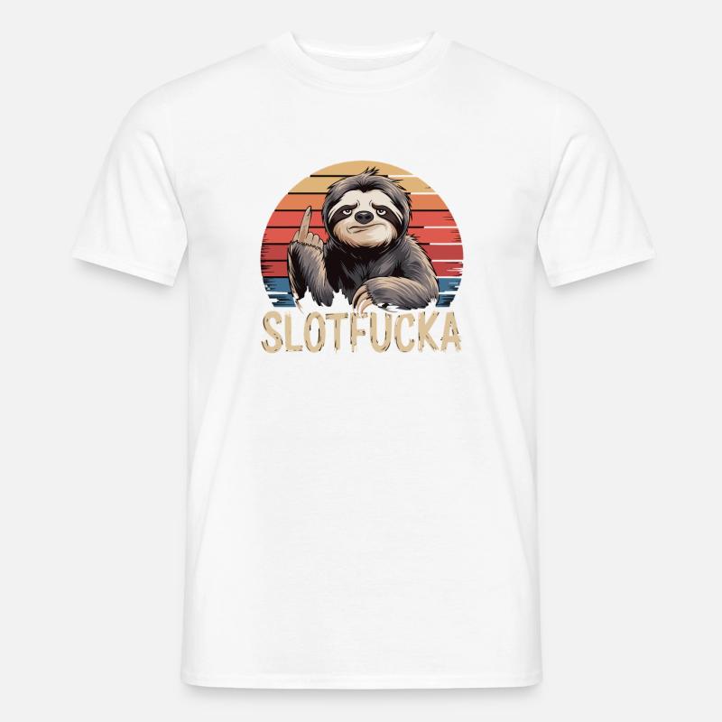  Faultier Mittelfinger Retro Humor Sarkasmus - Männer T-Shirt - Weiß