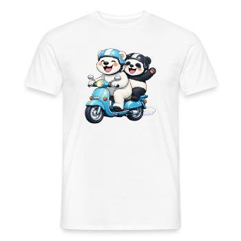 Polar Bear and Panda Bear on a Scooter - Men's T-Shirt - white - Front - AI Model Male 178 dark (178cm)