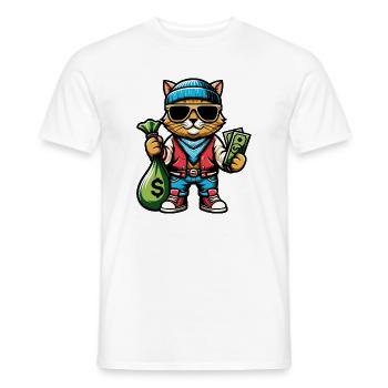 Le chat adore l’argent et les lunettes de soleil - T-shirt homme - blanc - Devant - AI Model Male 178 dark (178cm)