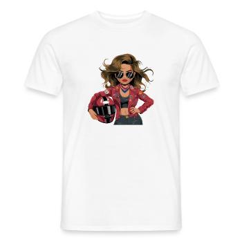 Cool biker with red leather jacket sunglasses - Men's T-Shirt - white - Front - AI Model Male 178 dark (178cm)