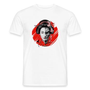 Masque de Geisha Demi-Visage Oni Samouraï Japonais - T-shirt homme - blanc - Devant - AI Model Male 178 dark (178cm)