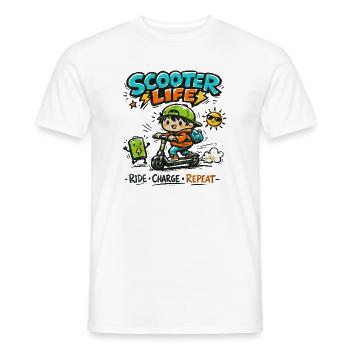 Durée de vie du scooter : Répétition de la charge de la conduite - T-shirt homme - blanc - Devant - AI Model Male 178 dark (178cm)