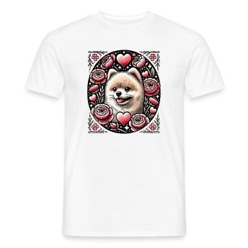 Shiba au cœur floral avec des roses - T-shirt homme - blanc - Devant - AI Model Male 178 dark (178cm)