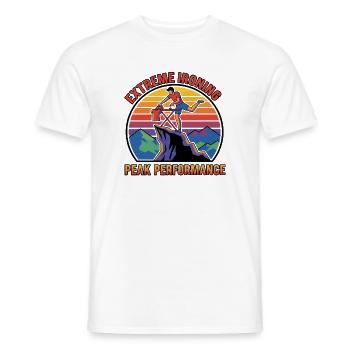 Extreme Ironing Peak Performance Retro-Aufkleber - Männer T-Shirt - Weiß - Vorne - AI Model Male 178 dark (178cm)