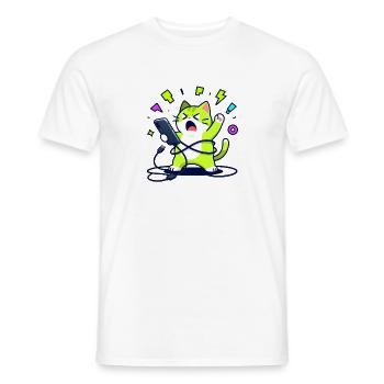 Overwhelmed funny geek chat with phone - Men's T-Shirt - white - Front - AI Model Male 178 dark (178cm)