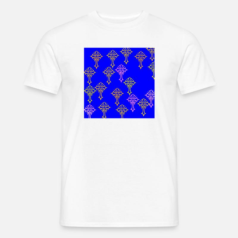 Neon Cross Pattern on Cobalt Blue - Men’s T-shirt - white