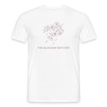 The Blossom Watcher - Spring Snow UK Season Art - Men's T-Shirt - white - Front - AI Model Male 178 dark (178cm)