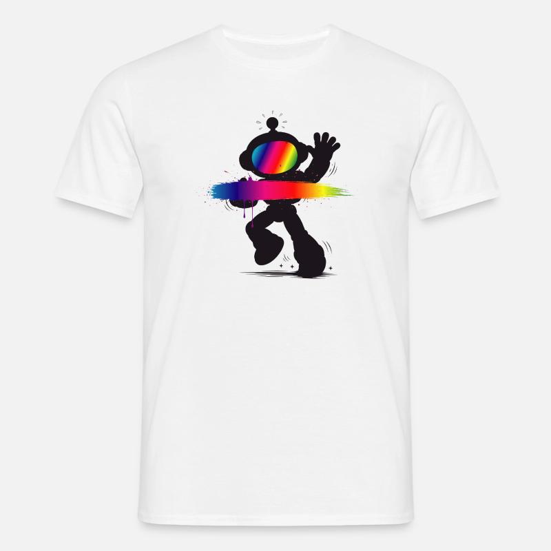 Robot Silhouette Regnbue Splash Design - T-shirt til herrer - hvid