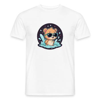 Chic surfer bear with blue glasses - Men's T-Shirt - white - Front - AI Model Male 178 dark (178cm)