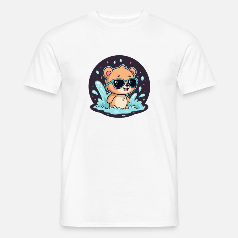 Schicker Surferbär mit blauer Brille - Männer T-Shirt - Weiß