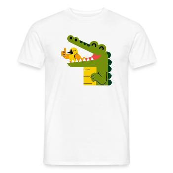 Fröhliches Krokodil mit Vogel im Maul - Männer T-Shirt - Weiß - Vorne - AI Model Male 178 dark (178cm)