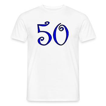 50. 50 YEARS. 50th ANNIVERSARY. 50 YEARS ANNIVERSARY. - Men's T-Shirt - white - Front - AI Model Male 178 dark (178cm)