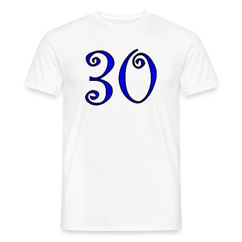 30. 30 YEARS. 30th ANNIVERSARY. 30 YEARS ANNIVERSARY. - Men's T-Shirt - white - Front - AI Model Male 178 dark (178cm)
