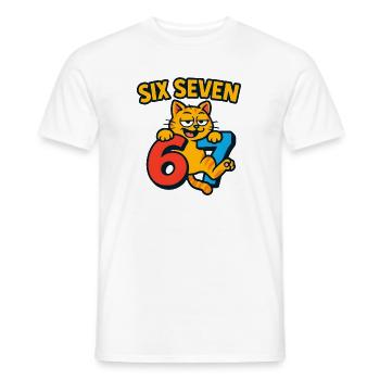 Six Seven Katze 67 Italian Brainrot Humor - Männer T-Shirt - Weiß - Vorne - AI Model Male 178 dark (178cm)