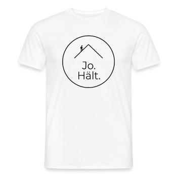Dachdecker Jo Hält Spruch Badge - Männer T-Shirt - Weiß - Vorne - AI Model Male 178 dark (178cm)