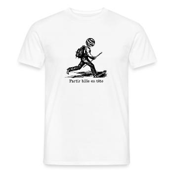 Partir bille en tête - jeu de mots décalé - T-shirt homme - blanc - Devant - AI Model Male 178 dark (178cm)