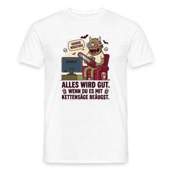 Horror Marathon Kettensäge Humor - Männer T-Shirt - Weiß - Vorne - AI Model Male 178 dark (178cm)