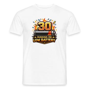 30: Runs on Low Battery - Men's T-Shirt - white - Front - AI Model Male 178 dark (178cm)