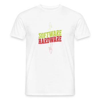 Funny IT Saying Software Hardware Word Game - Men's T-Shirt - white - Front - AI Model Male 178 dark (178cm)