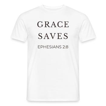 ARRÊTS GRACE | Éphésiens 2 verset 8 | Christian - T-shirt homme - blanc - Devant - AI Model Male 178 dark (178cm)