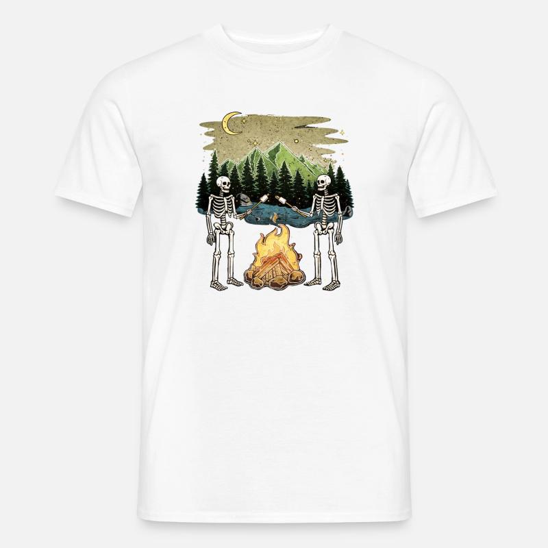 Skeleton Campfire Night Marshmallow Camping Camp - Männer T-Shirt - Weiß