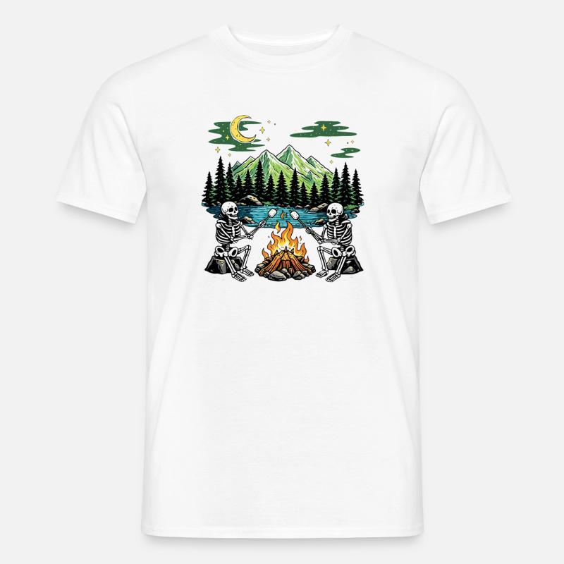 Skeleton Campfire Night Marshmallow Camping Camp - Männer T-Shirt - Weiß