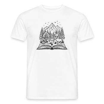 Berge, Wald und offenes Buch - Männer T-Shirt - Weiß - Vorne - AI Model Male 178 dark (178cm)