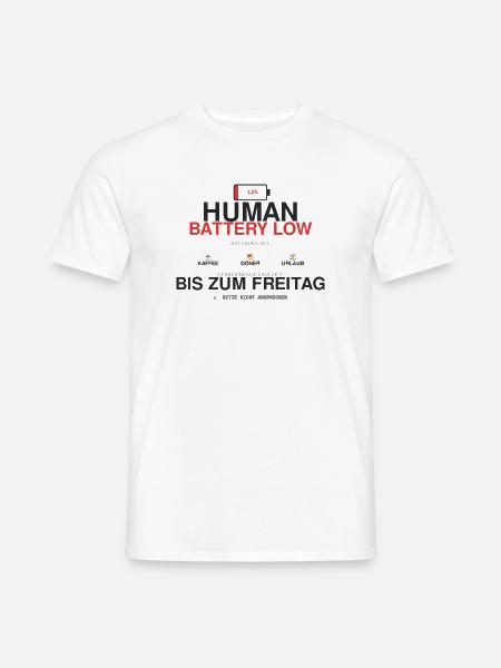 Human Battery Low Kaffee Humor - Männer T-Shirt - Weiß