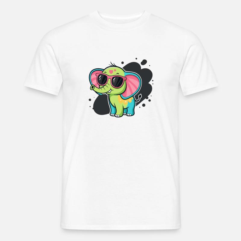 Bunter Elefant mit rosa Brille - Männer T-Shirt - Weiß