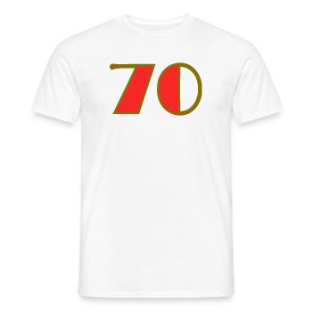 70. 70 YEARS. 70th ANNIVERSARY. 70 YEARS ANNIVERSARY. - Men's T-Shirt - white - Front - AI Model Male 178 dark (178cm)