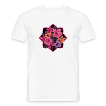 Hibiscus frame in neon pink - Men's T-Shirt - white - Front - AI Model Male 178 dark (178cm)