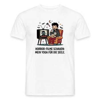 Horrorabend auf dem Sofa mit Popcorn - Männer T-Shirt - Weiß - Vorne - AI Model Male 178 dark (178cm)