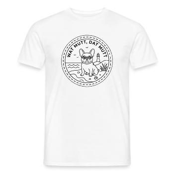 Wat mutt dat mutt French Bulldog by the Sea - Men's T-Shirt - white - Front - AI Model Male 178 dark (178cm)