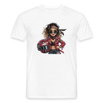 Cool biker with red motorcycle helmet rocking - Men's T-Shirt - white - Front - AI Model Male 178 dark (178cm)