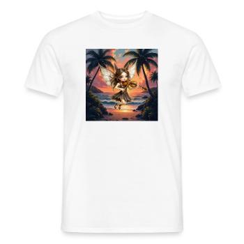 La Fée Violoniste au Coucher de Soleil Tropical - T-shirt homme - blanc - Devant - AI Model Male 178 dark (178cm)