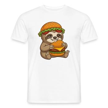 Sloth with Burger Cartoon - Men's T-Shirt - white - Front - AI Model Male 178 dark (178cm)