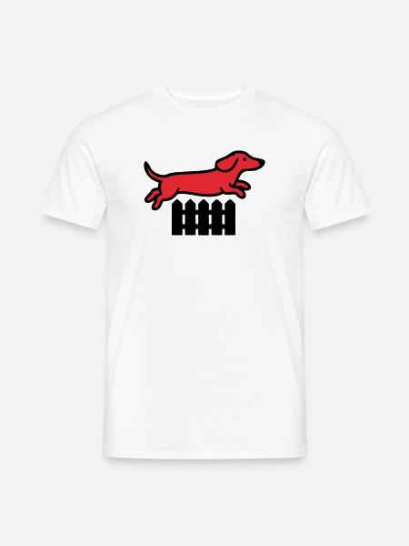 Dackel Sprung Zaun Agility - Männer T-Shirt - Weiß