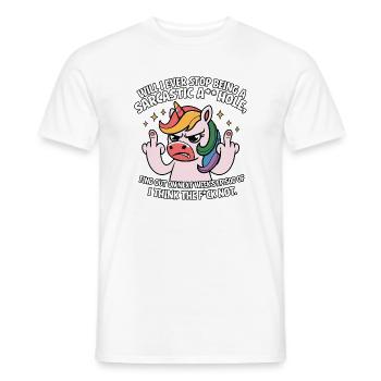 Provocative unicorn with middle finger sarcasm - Men's T-Shirt - white - Front - AI Model Male 178 dark (178cm)