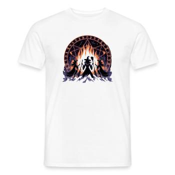 Three witches performing ritual by the fire in front of magic - Men's T-Shirt - white - Front - AI Model Male 178 dark (178cm)