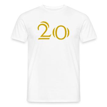 20. 20th ANNIVERSARY. 20 YEARS ANNIVERSARY. 20 YEARS. - Men's T-Shirt - white - Front - AI Model Male 178 dark (178cm)