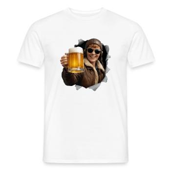 Amelia Earhart with sunglasses and beer - Men's T-Shirt - white - Front - AI Model Male 178 dark (178cm)